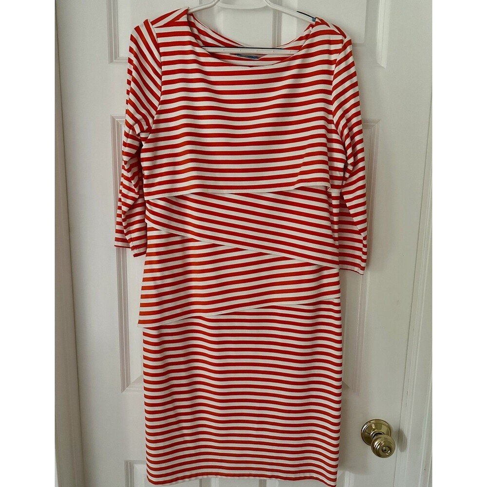J. McLaughlin Nicola Layered Dress Coral Orange Wht Striped Catalina Cloth Large